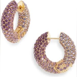 NEW! Kendra Scott Purple Mauve Ombre Mix Mikki Gold Pave Hoop Earrings